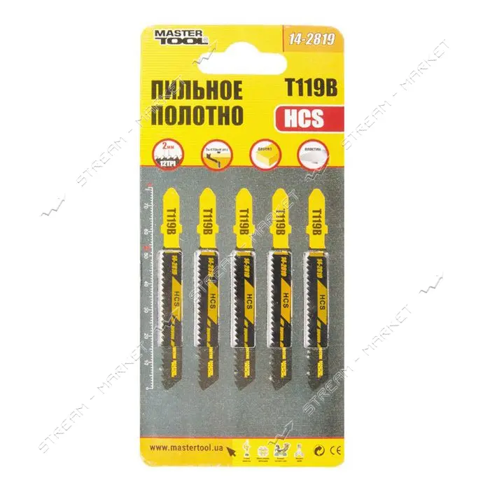 Пильное полотно Mastertool 14-2819 для лобзика по дереву Т119В 5шт