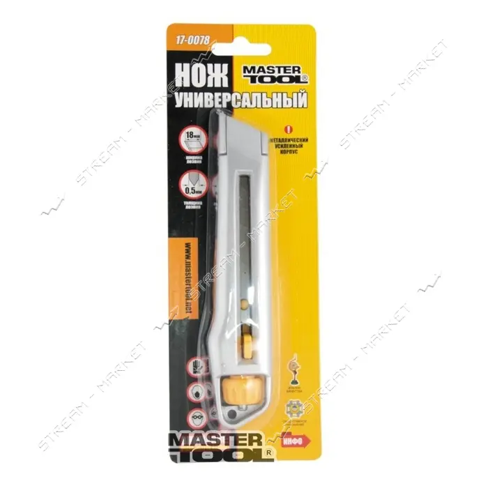 Нож Mastertool 17-0078 18мм металлический двойной фиксатор                                          
