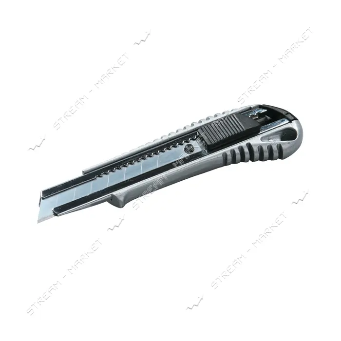 Нож Mastertool 17-0128 18мм металлический с направляющей кнопочный фиксатор                         