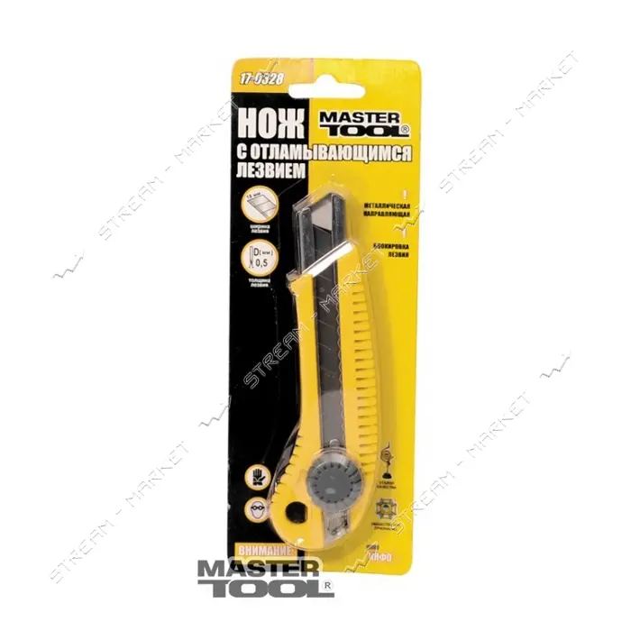 Нож Mastertool 17-0328 18мм пластиковый с металлической направляющей винтовой замок                 