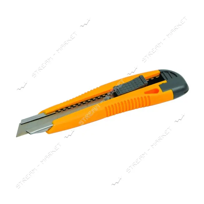 Нож Mastertool 17-0106 18мм пластиковый с металлической направляющей кнопочный фиксатор 2 лезвия