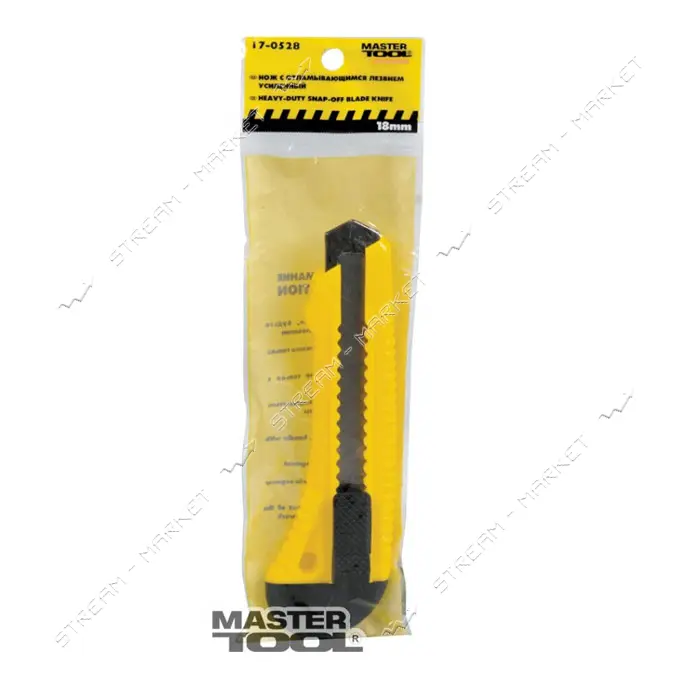 Нож Mastertool 17-0528 18мм пластиковый с металлической направляющей кнопочный фиксатор