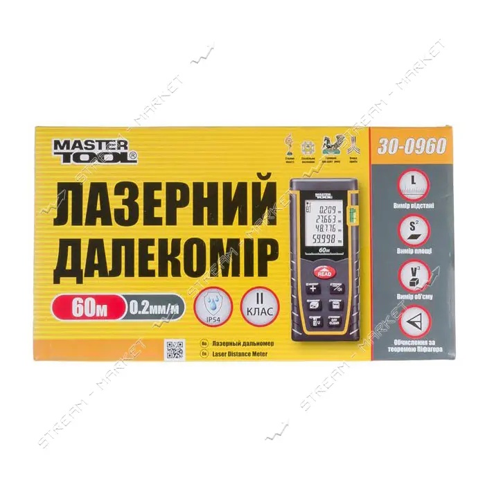 Дальномер лазерный Mastertool 30-0960 0.05-60м 2мм/м чехол батарейки тип ААAx2 в комплекте
