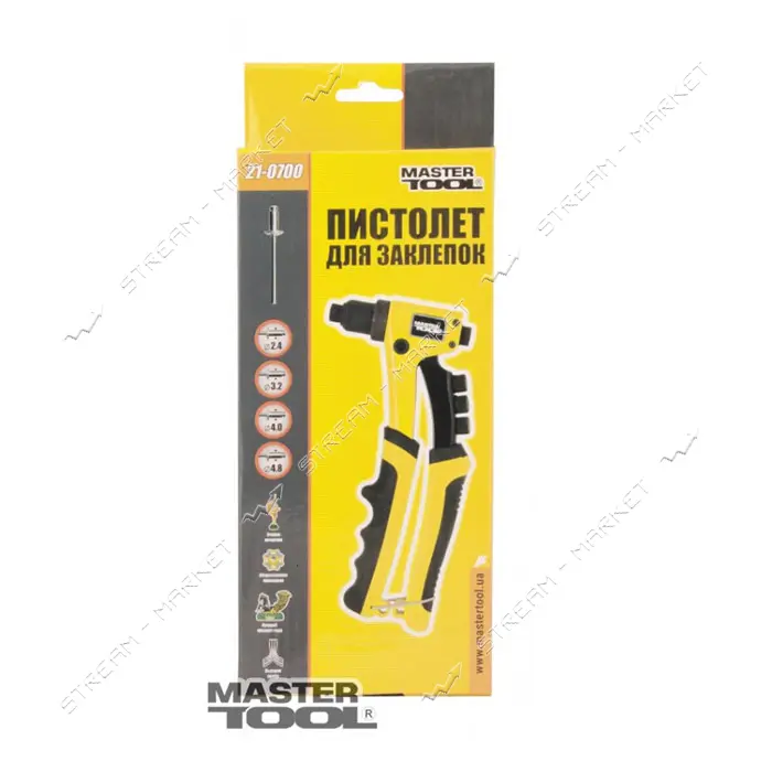 Пистолет для заклепок MasterTool 21-0700 Профи CrMo 2.4/3.2/4.0/4.8мм                               
