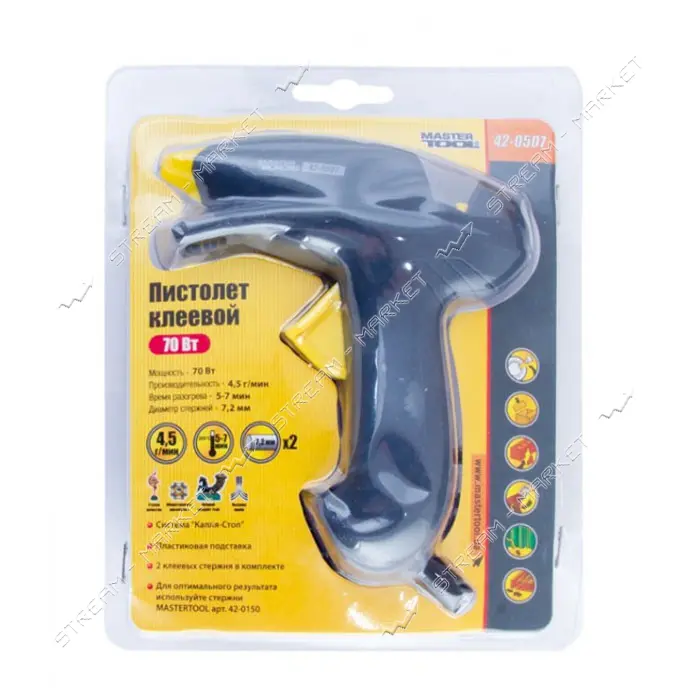 Пистолет клеевой Mastertool 42-0507 d7/2мм 70Вт Капля-Стоп