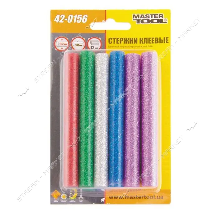 Стержни клеевые Mastertool 42-0156 11.2х100мм 12шт цветные перламутровые                            