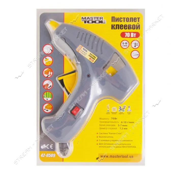 Пистолет клеевой Master-Tool 42-0509 Капля-Стоп d 7.2мм 70Вт 6-10г/мин                              