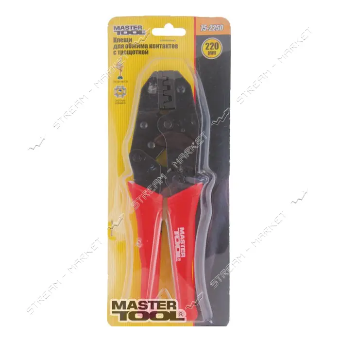 Клещи для обжима контактов Mastertool 75-2250 с трещоткой 220мм