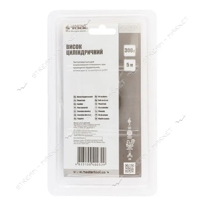 Отвес строительный MasterTool 30-0605 цилиндрический 300г