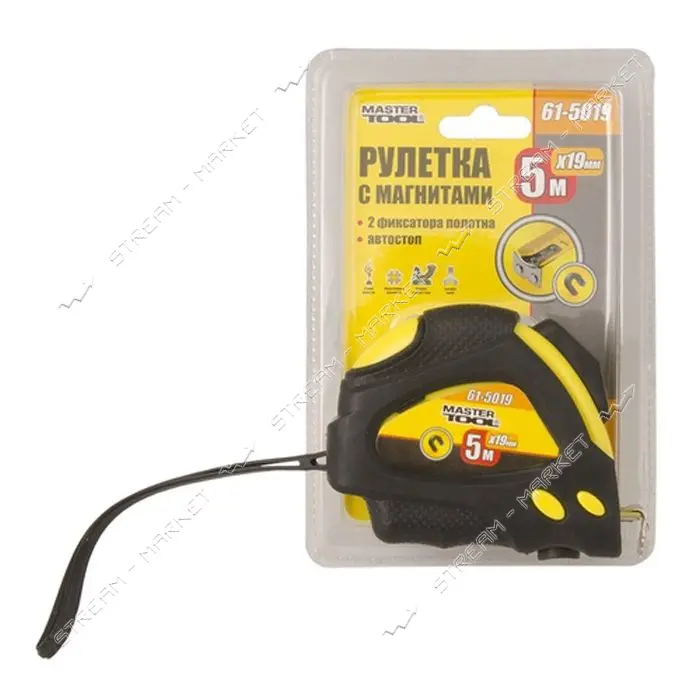 Рулетка MasterTool 61-5019 с магнитами 2 фиксатора 5м x 19мм                                        