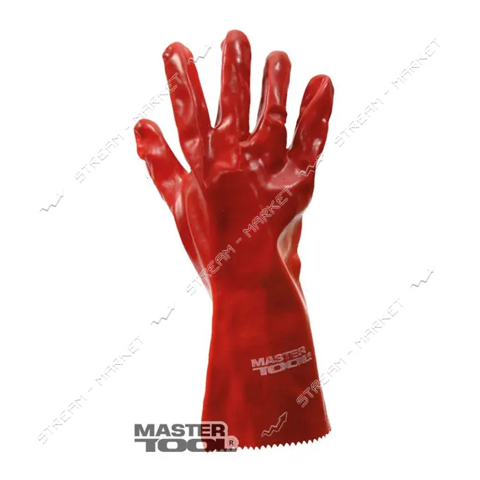 Перчатки Mastertool 83-0502 кислотостойкие х/б трикотаж ПВХ покрытие манжет крага красные 12 пар    