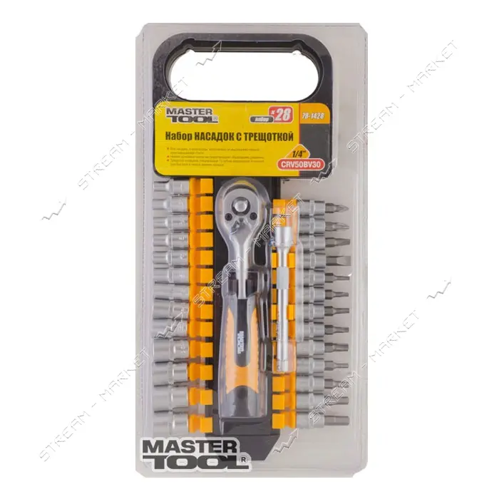 Набор насадок торцевых Mastertool 78-1428 CrV 1/4" с трещеткой 72 зуба 28шт                         