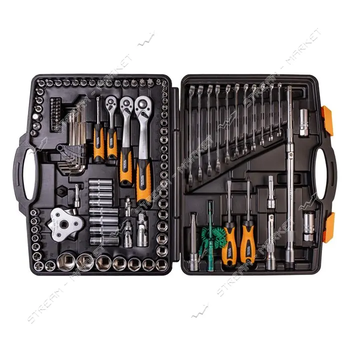 Набор насадок торцевых и ключей Mastertool 78-5121 1/4, 1/2, 3/8 с трещеткой 72 зуба в кейсе 121шт  