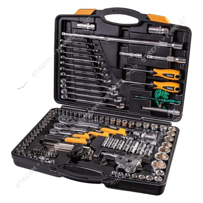 Набор насадок торцевых и ключей Mastertool 78-5121 1/4, 1/2, 3/8 с трещеткой 72 зуба в кейсе 121шт  