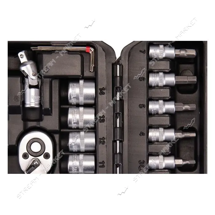 Набор насадок торцевых Mastertool 78-2047 CrV 1/4" с трещеткой 72 зуба в кейсе 46шт                 
