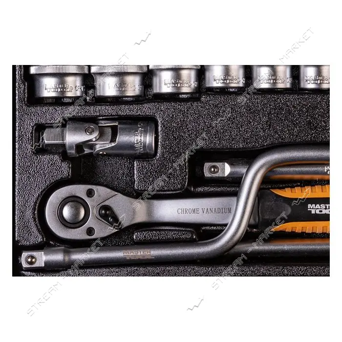 Набор насадок торцевых и ключей Mastertool 78-4125 CrV 1/2" с трещеткой 72 зуба в метал. кейсе 24шт