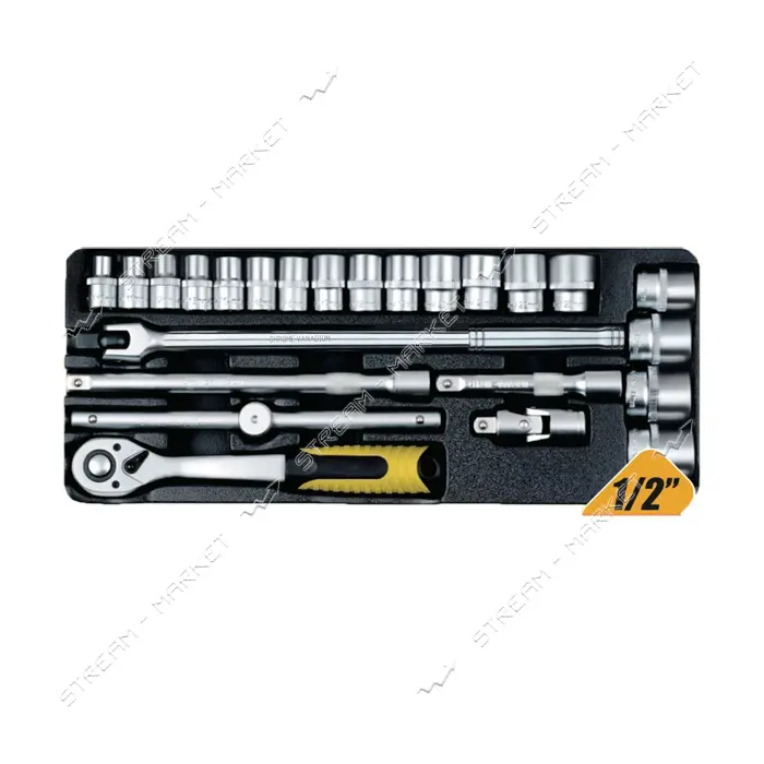 Набор насадок торцевых Mastertool 78-4124 CrV с трещеткой 72 зуба в металлическом кейсе 24шт