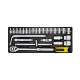 Набор насадок торцевых Mastertool 78-4126 1/2" с удлиняющейся трещеткой 72 зуба в кейсе 26шт        