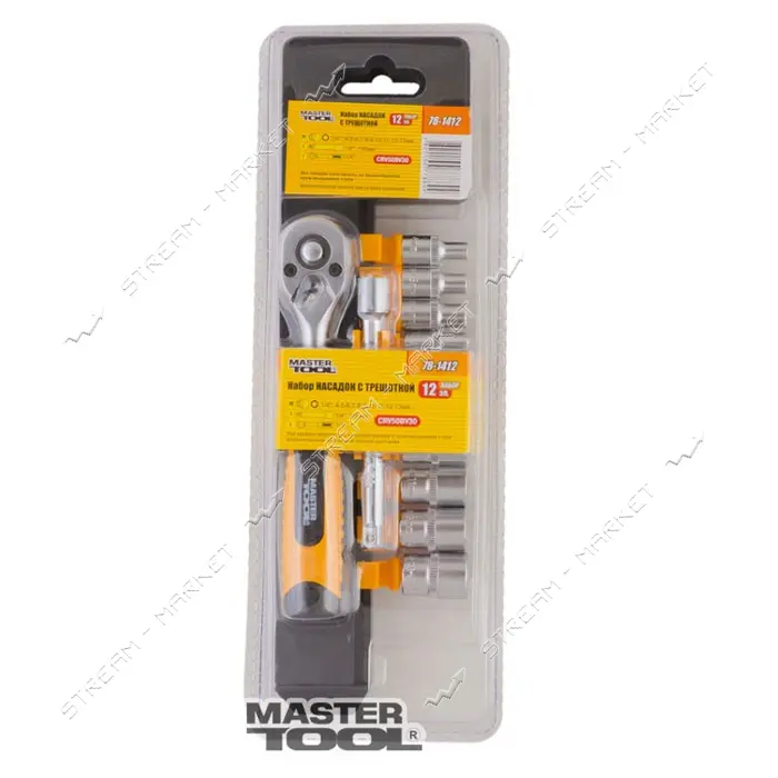 Набор насадок торцевых Mastertool 78-1412 CrV 1/4" с трещеткой 72 зуба 12шт                         