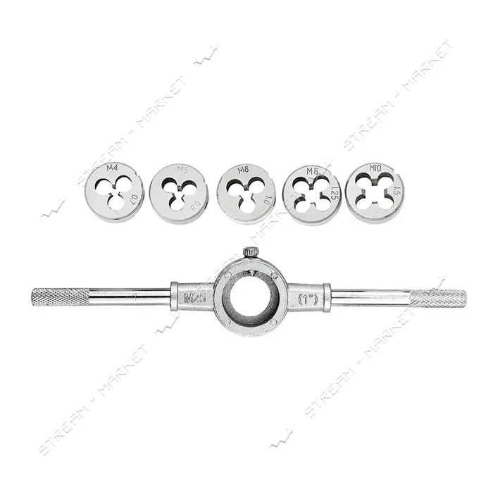 Набор плашек с держателем Mastertool 15-0406 6шт М4 М5 М6 М8 М10                                    