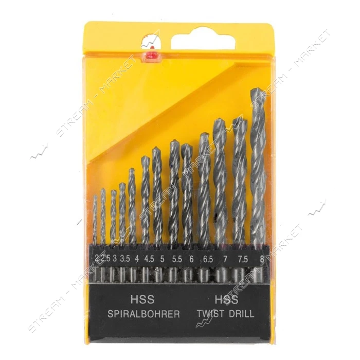Набор сверл для металла MasterTool 11-0513 HSS 2-8мм шаг 0.5мм в пластик коробке 13 шт белые        