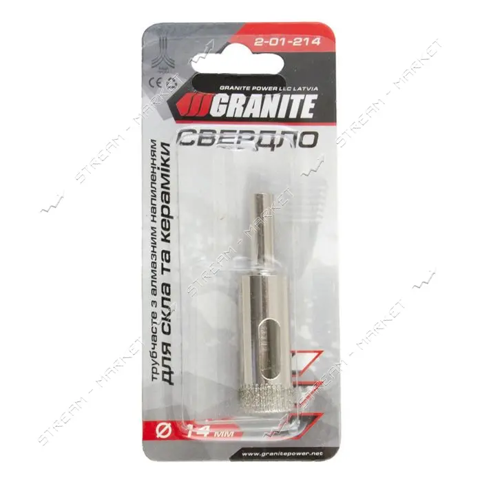 Сверло трубчатое с алмазным напылением по стеклу и плитке Granite 2-01-214 14мм                     