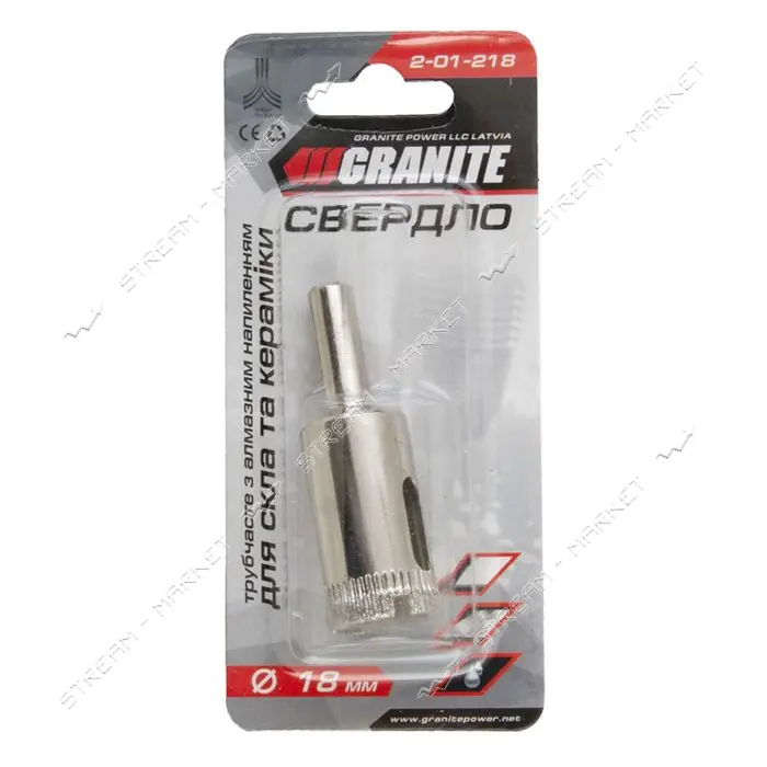 Сверло трубчатое с алмазным напылением по стеклу и плитке Granite 2-01-218 18мм