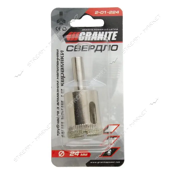 Сверло трубчатое с алмазным напылением по стеклу и плитке Granite 2-01-224 24мм