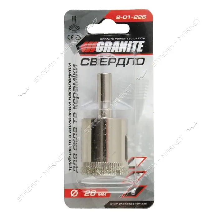 Сверло трубчатое с алмазным напылением по стеклу и плитке Granite 2-01-226 26мм