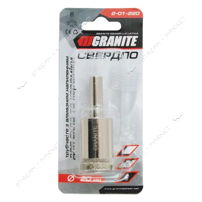 Сверло трубчатое с алмазным напылением по стеклу и плитке Granite 2-01-220 20мм