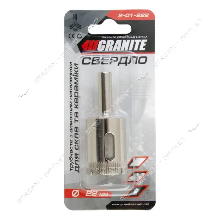 Сверло трубчатое с алмазным напылением по стеклу и плитке Granite 2-01-222 22мм