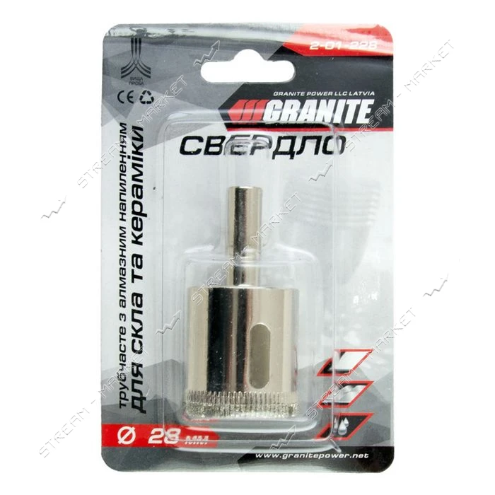 Сверло трубчатое с алмазным напылением по стеклу и плитке Granite 2-01-228 28мм