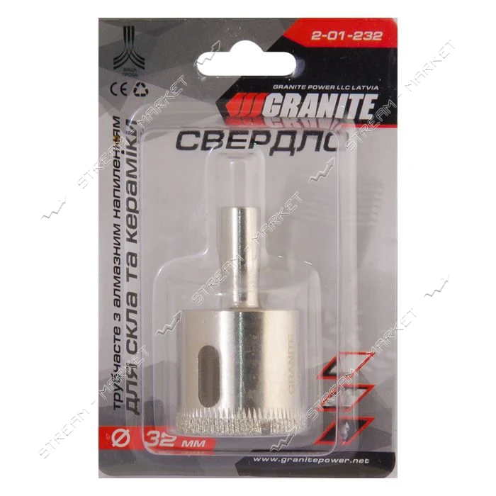Сверло трубчатое с алмазным напылением по стеклу и плитке Granite 2-01-232 32мм