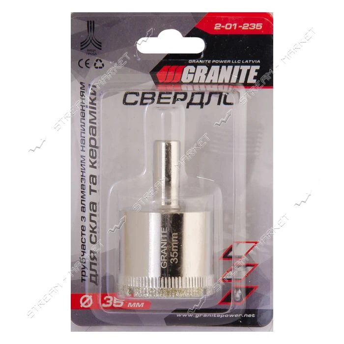 Сверло трубчатое с алмазным напылением по стеклу и плитке Granite 2-01-235 35мм                     