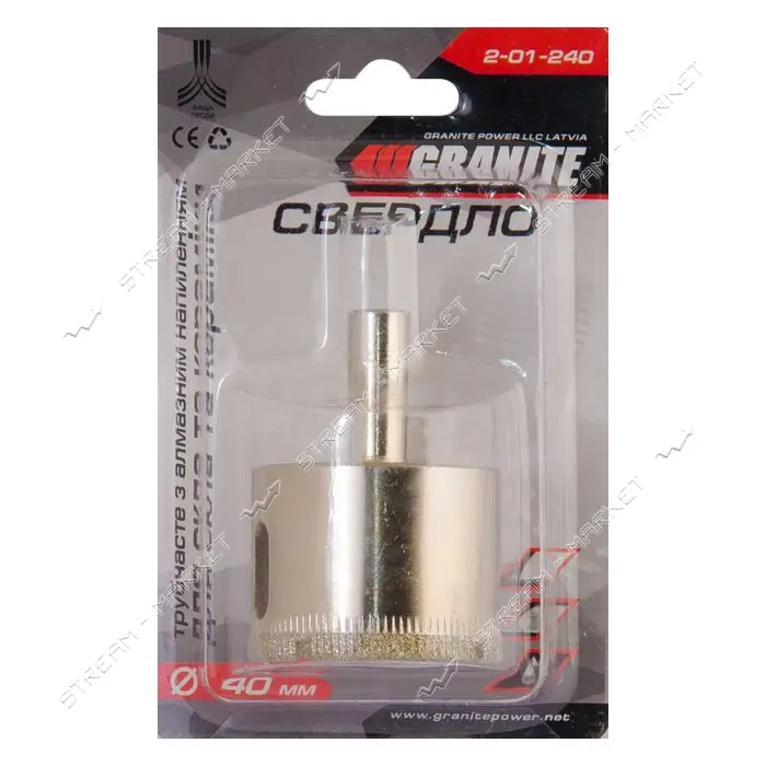 Сверло трубчатое с алмазным напылением по стеклу и плитке Granite 2-01-240 40мм                     