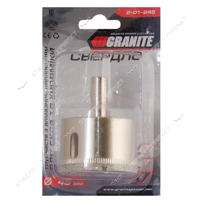 Сверло трубчатое с алмазным напылением по стеклу и плитке Granite 2-01-245 45мм