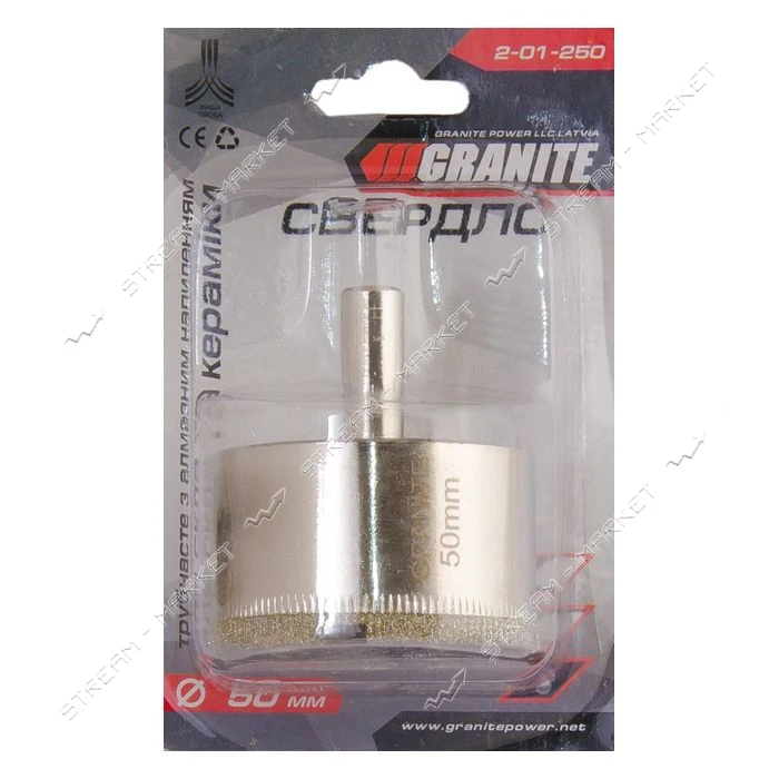 Сверло трубчатое с алмазным напылением по стеклу и плитке Granite 2-01-250 50мм