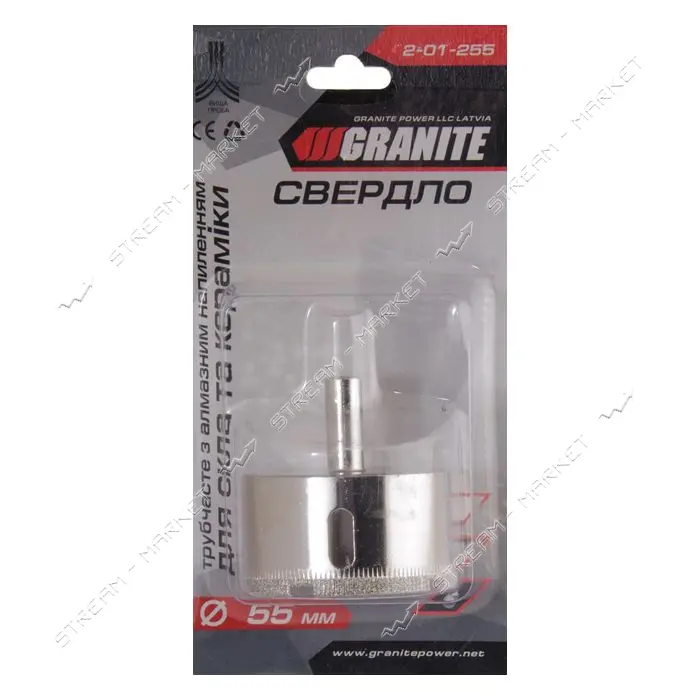 Сверло трубчатое с алмазным напылением по стеклу и плитке Granite 2-01-255 55мм