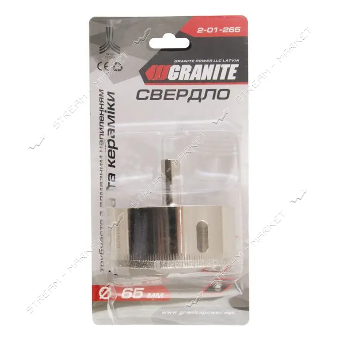 Сверло трубчатое с алмазным напылением по стеклу и плитке Granite 2-01-265 65мм