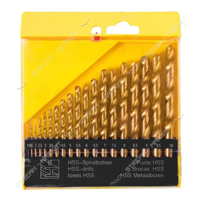 Набор сверл по металлу MasterTool 11-0219 HSS титан 1-10мм шаг 0.5 в пластиковой коробке 19шт       