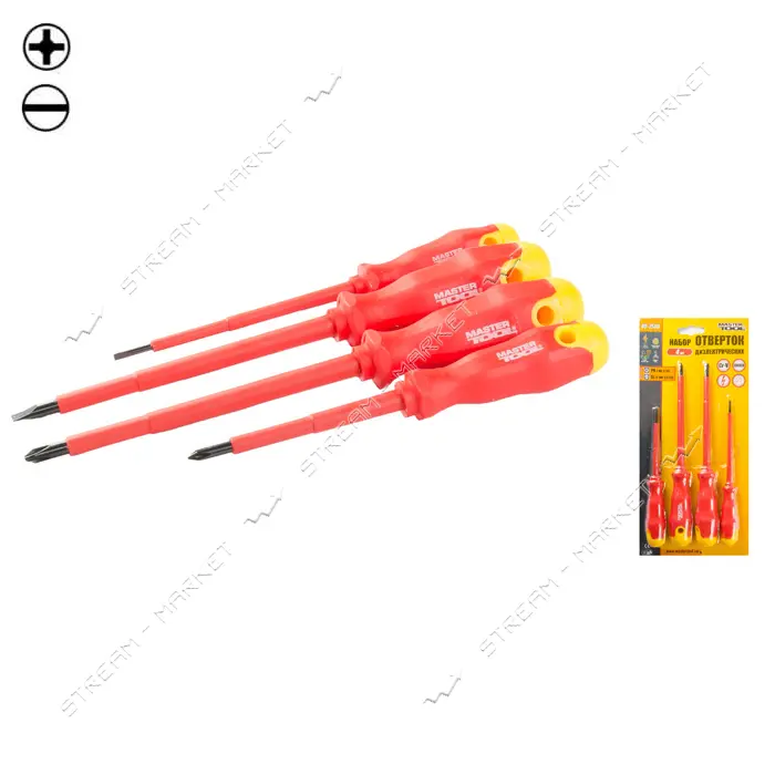 Набор отверток диэлектрических Mastertool 40-1500 РН1x80 2x125 SL3x100 5.5x125 4шт