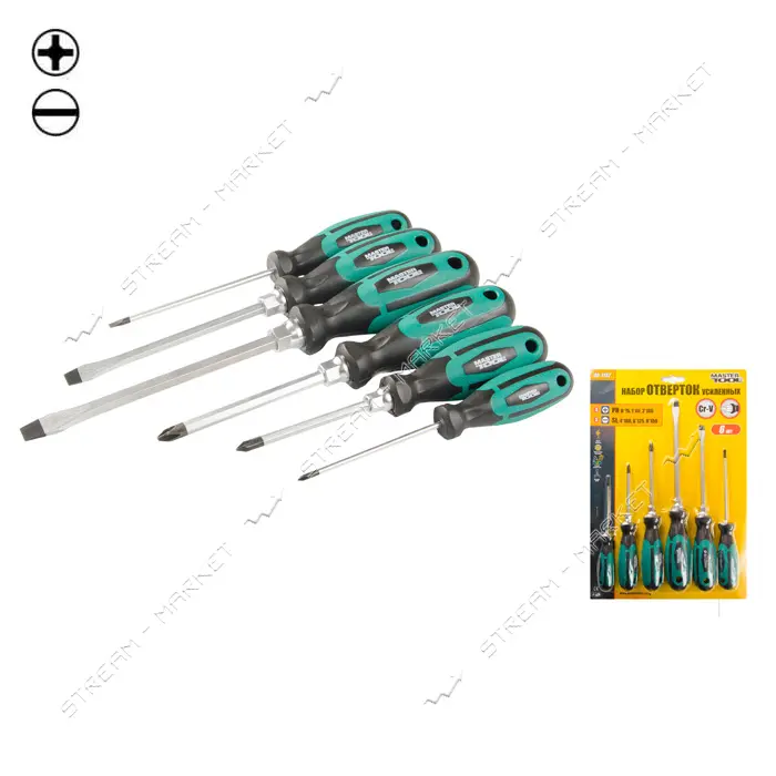 Набор отверток усиленных Mastertool 40-1152 РН0x75 1x18 2x100 SL4x100 6x125 8x150 6шт               