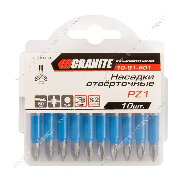 Комплект насадок отверточных Granite 10-91-501 PZ1x50мм S2 10шт                                     