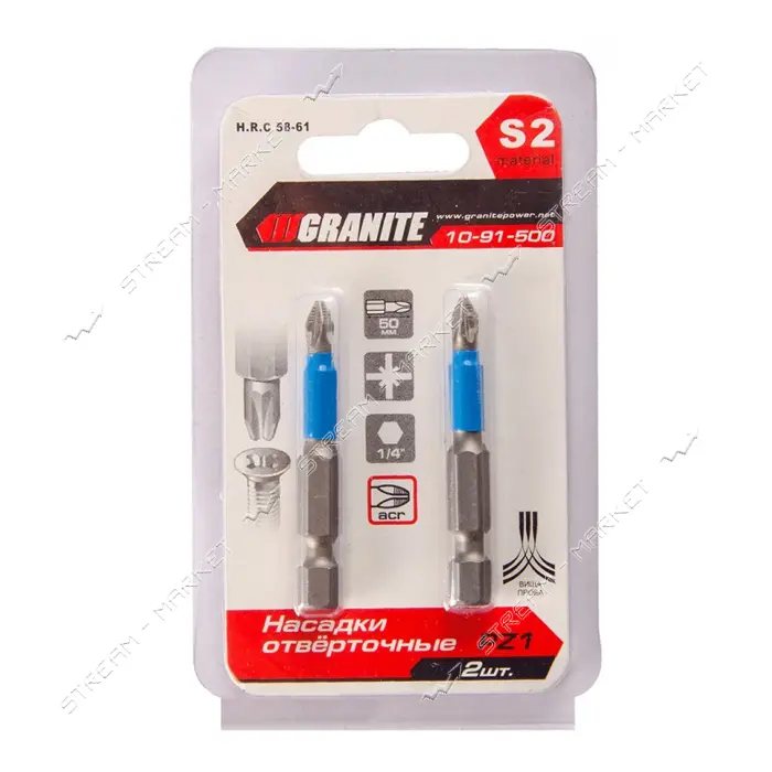 Комплект насадок отверточных Granite 10-91-500 PZ1x50мм S2 2шт                                      