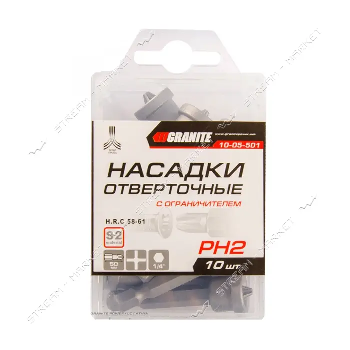 Комплект насадок отверточных Granite 10-05-501 с ограничителем PН2x50мм S2 10шт