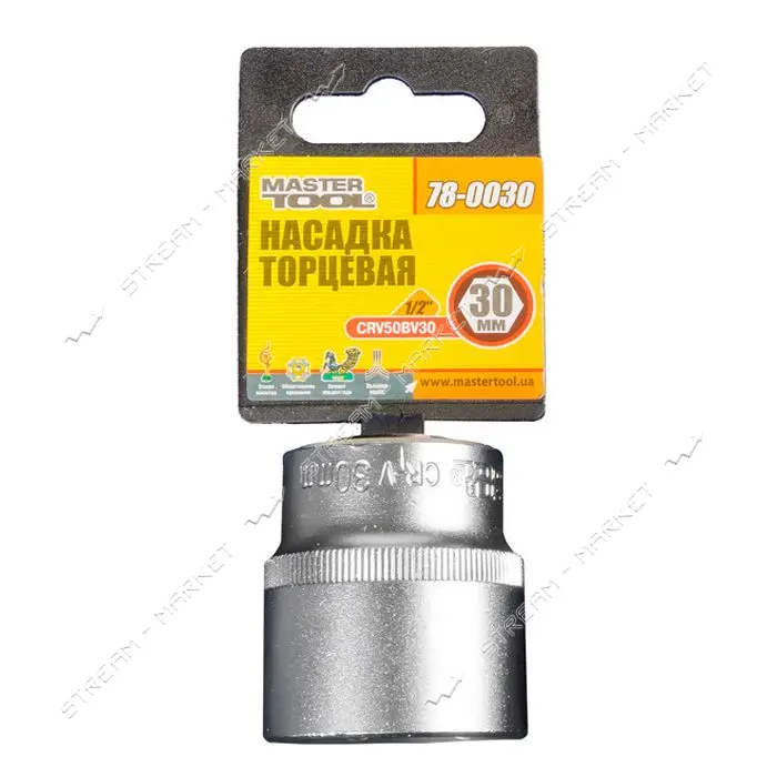 Насадка торцевая Mastertool 78-0030 6-гранная CrV 1/2" 30мм                                         
