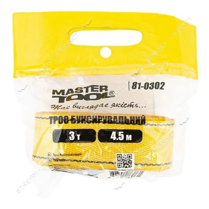 Трос буксировочный MasterTool 81-0302 3т 4.5м 50мм полиэстер