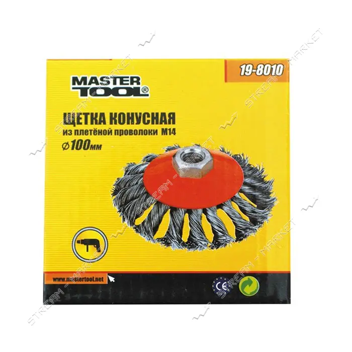 Щетка конусная Mastertool 19-8010 из плетеной проволоки d100мм М14                                  