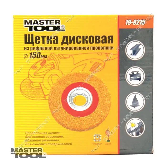 Щетка дисковая Mastertool 19-9215 из латунированной рифленой проволоки d150x32мм                    