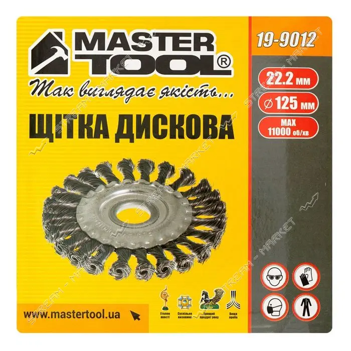 Щетка дисковая Mastertool 19-9012 из плетеной проволоки d125x22.2мм                                 